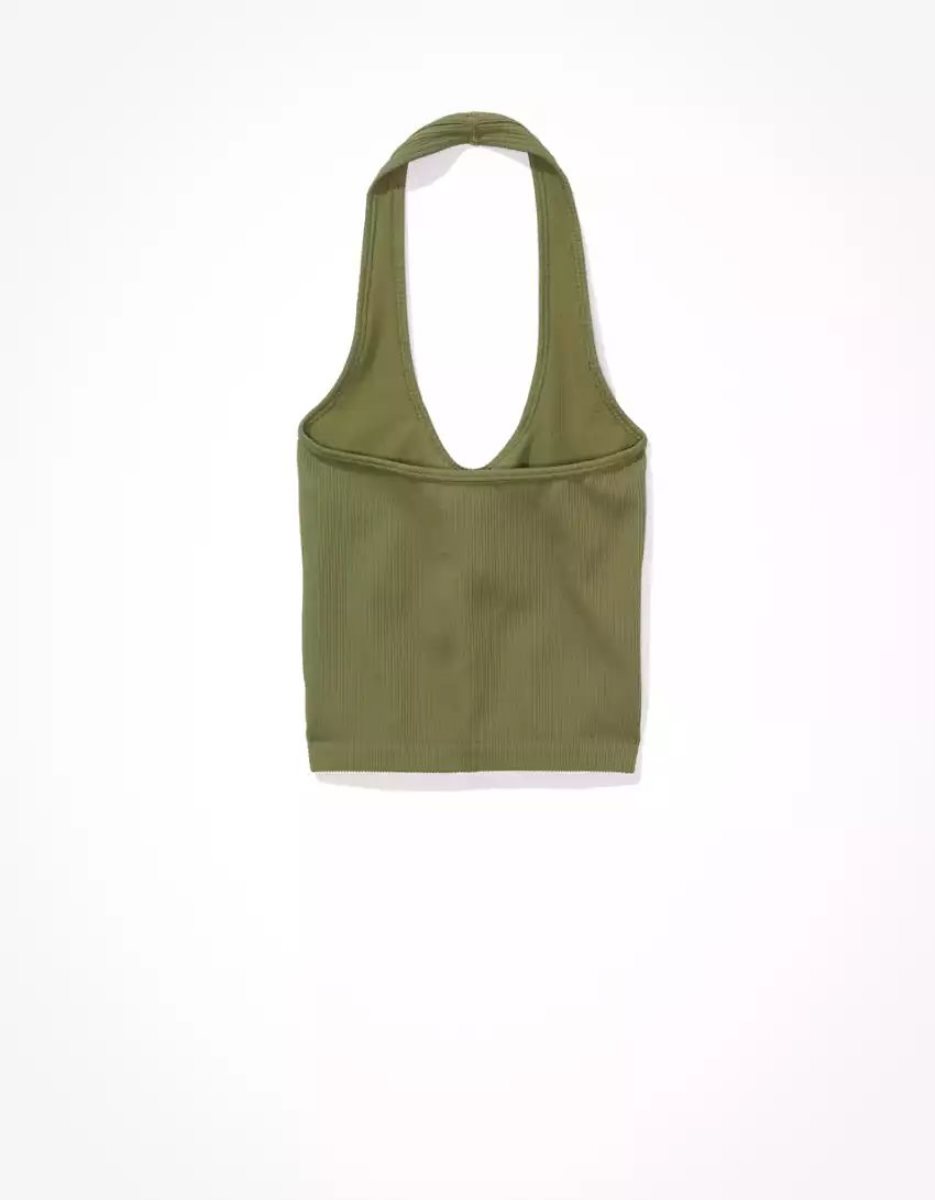 Debardeur American Eagle AE Super Seamless Halter Vert Olive Femme | GFN-81867086